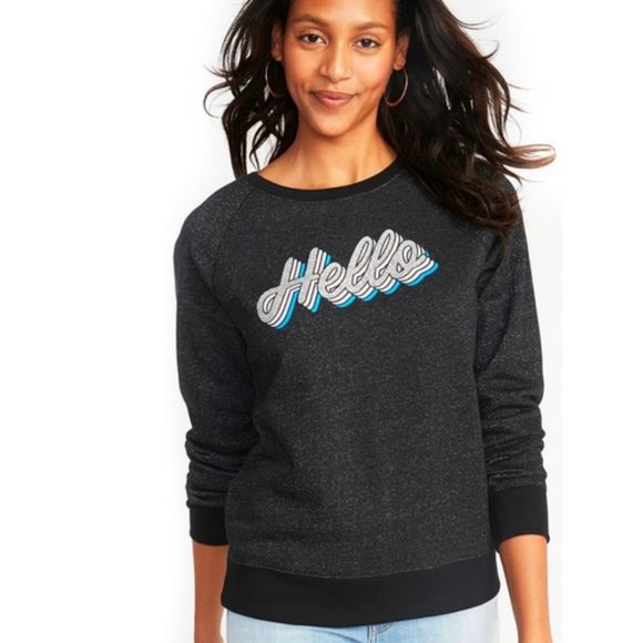 ๐ OLD NAVY Hello Graphic Sweatshirt Retro Sparkle PLUS Sz XL - Picture 1 of 5